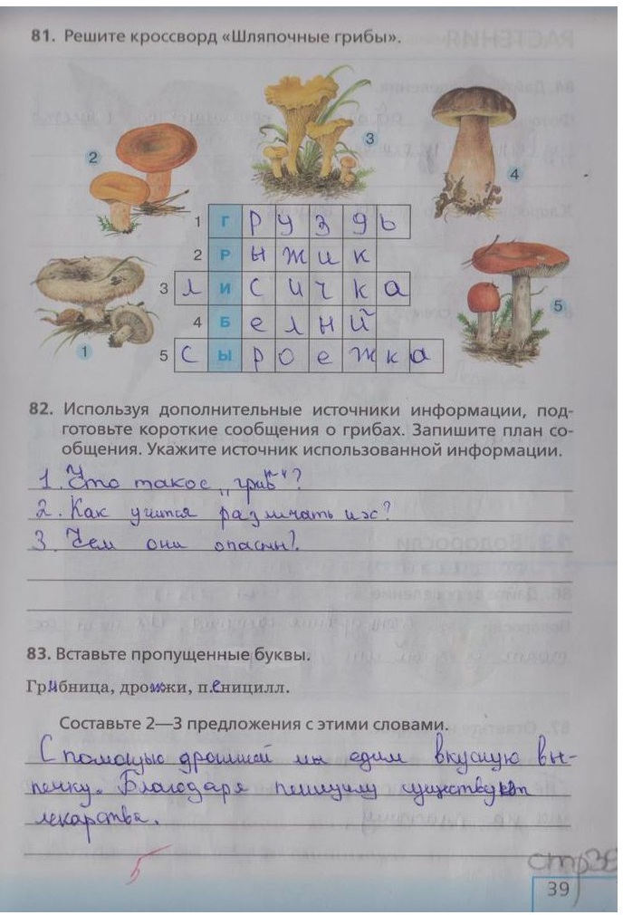 гдз 5 класс рабочая тетрадь страница 39 биология Сонин, Плешаков