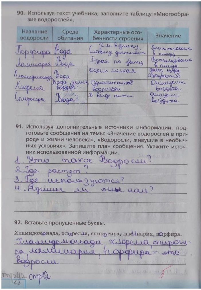 гдз 5 класс рабочая тетрадь страница 42 биология Сонин, Плешаков