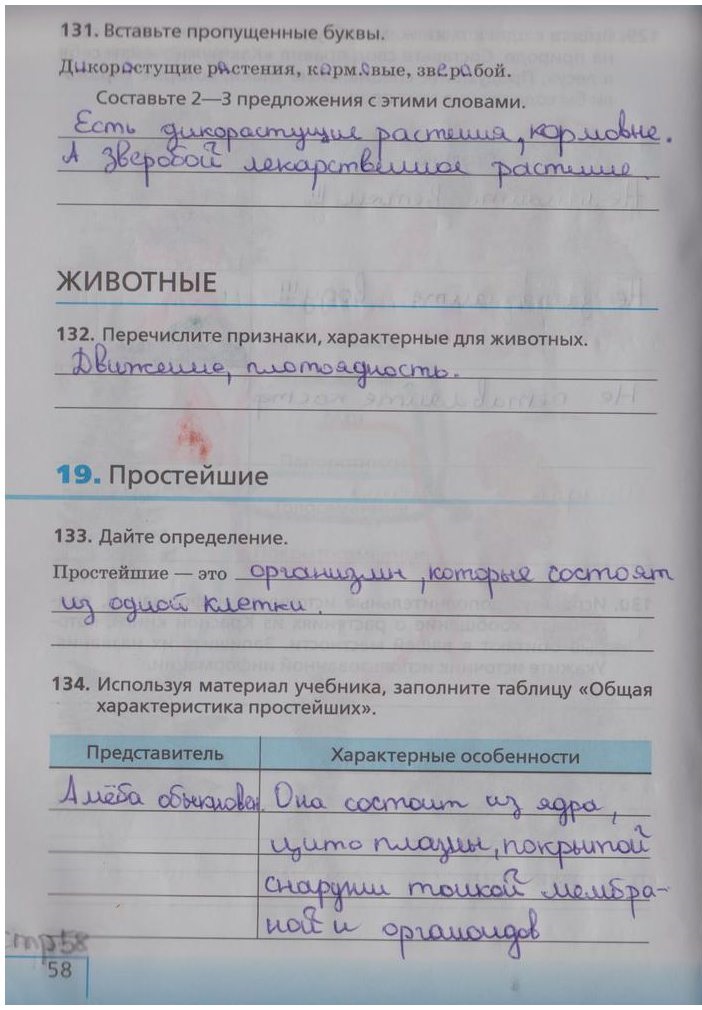 гдз 5 класс рабочая тетрадь страница 58 биология Сонин, Плешаков