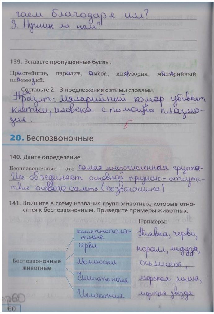 гдз 5 класс рабочая тетрадь страница 60 биология Сонин, Плешаков