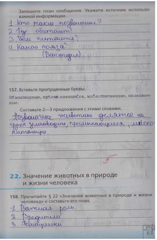гдз 5 класс рабочая тетрадь страница 67 биология Сонин, Плешаков