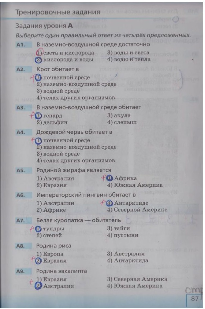 гдз 5 класс рабочая тетрадь страница 87 биология Сонин, Плешаков