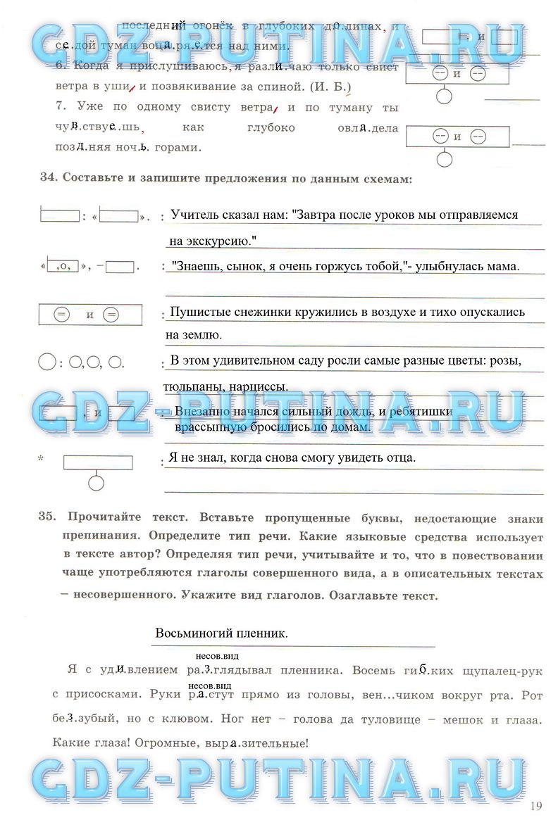 гдз 6 класс рабочая тетрадь часть 1 страница 19 русский язык Богданова