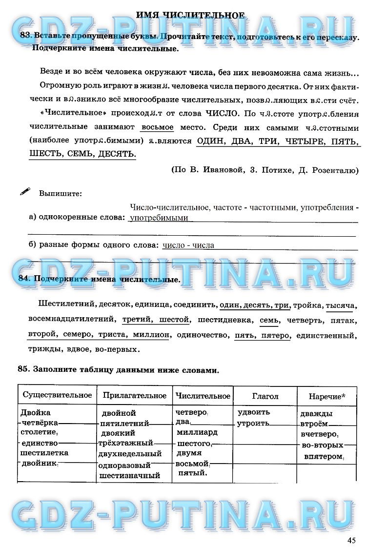 гдз 6 класс рабочая тетрадь часть 2 страница 45 русский язык Богданова