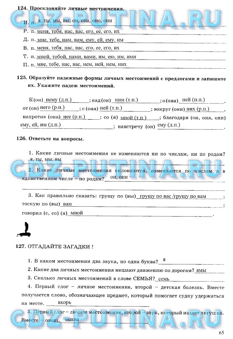 гдз 6 класс рабочая тетрадь часть 2 страница 65 русский язык Богданова