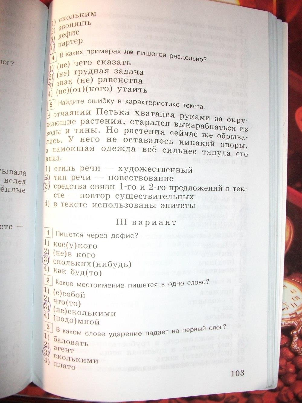 гдз 6 класс тестовые задания страница 103 русский язык Богданова
