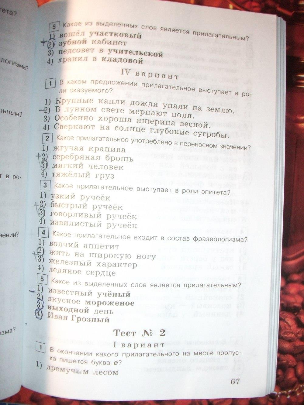 гдз 6 класс тестовые задания страница 67 русский язык Богданова