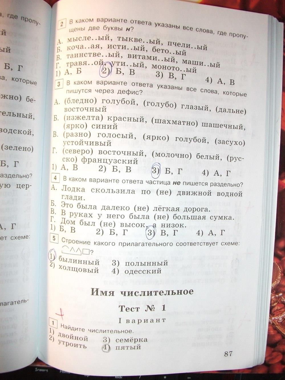 гдз 6 класс тестовые задания страница 87 русский язык Богданова
