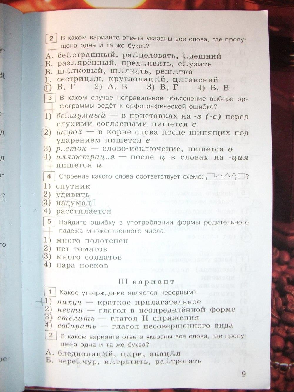 гдз 6 класс тестовые задания страница 9 русский язык Богданова