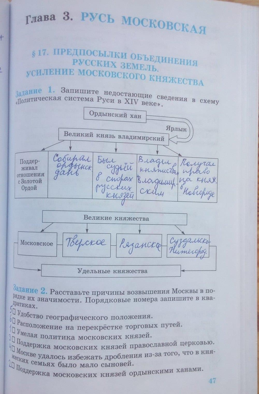 гдз 6 класс рабочая тетрадь страница 47 история Данилов, Косулина