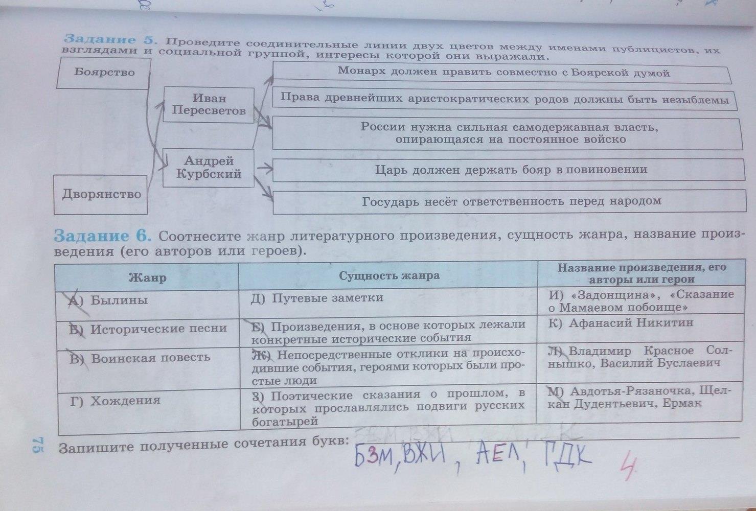 гдз 6 класс рабочая тетрадь страница 75 история Данилов, Косулина