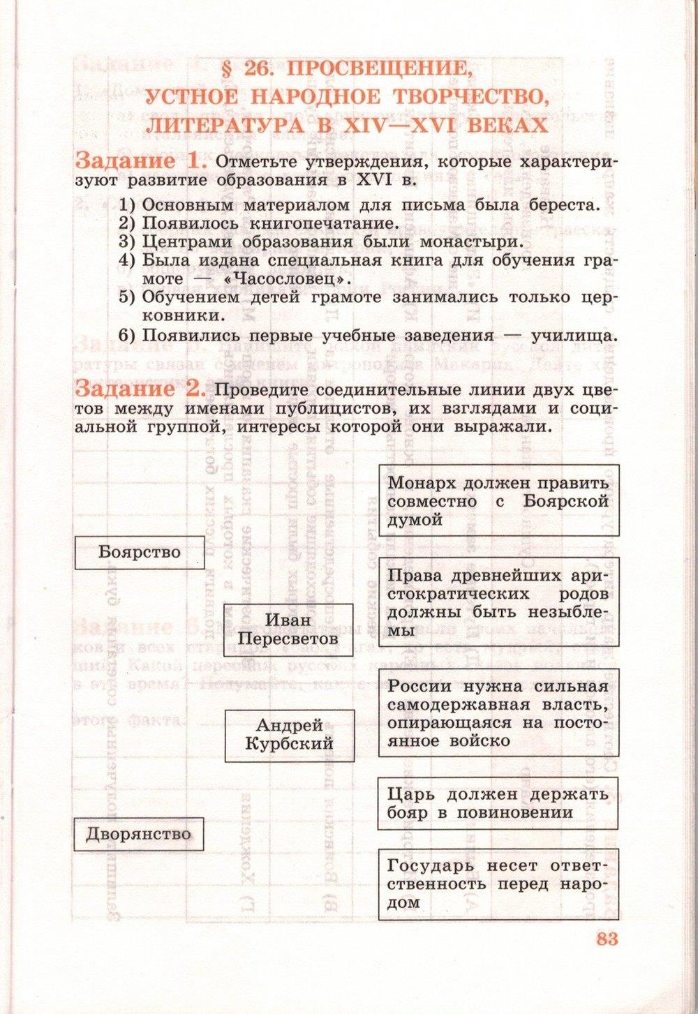 гдз 6 класс рабочая тетрадь страница 83 история Данилов, Косулина