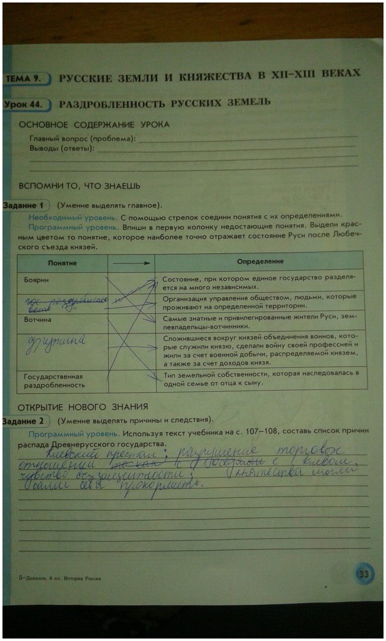 гдз 6 класс рабочая тетрадь страница 33 история Данилов, Давыдова