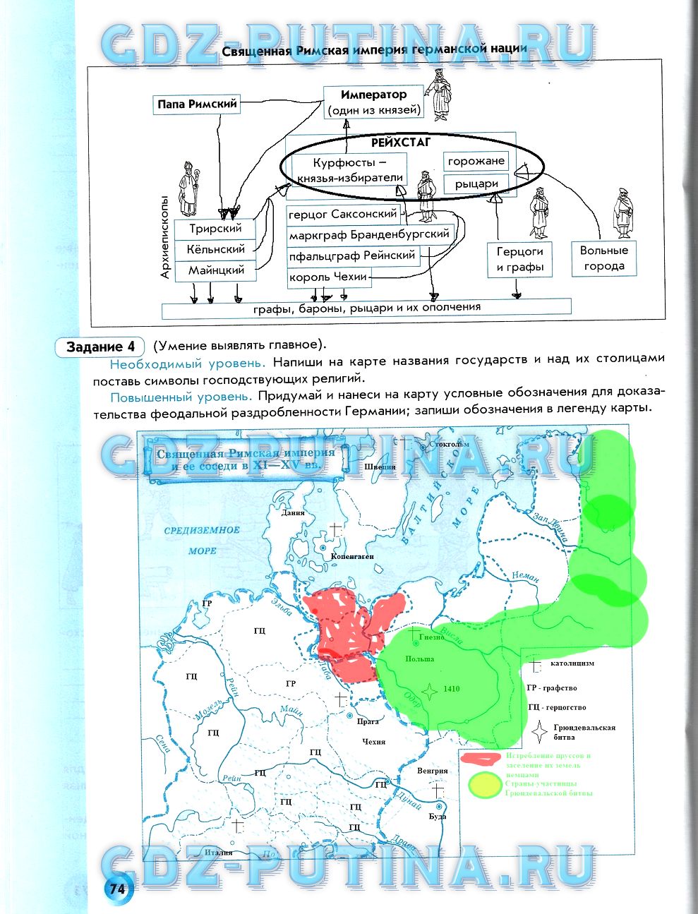 гдз 6 класс рабочая тетрадь страница 74 история средних веков Данилов, Давыдова