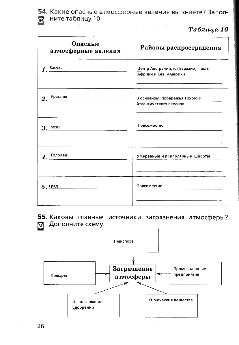 гдз 6 класс рабочая тетрадь страница 26 география Дронов, Савельева