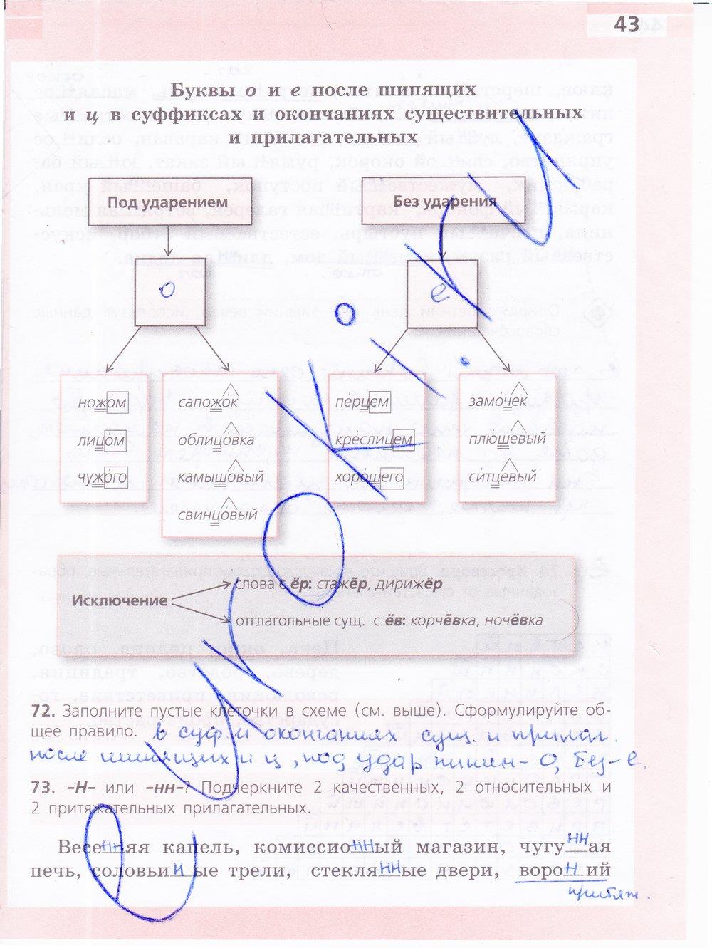 гдз 6 класс рабочая тетрадь страница 43 русский язык Ефремова