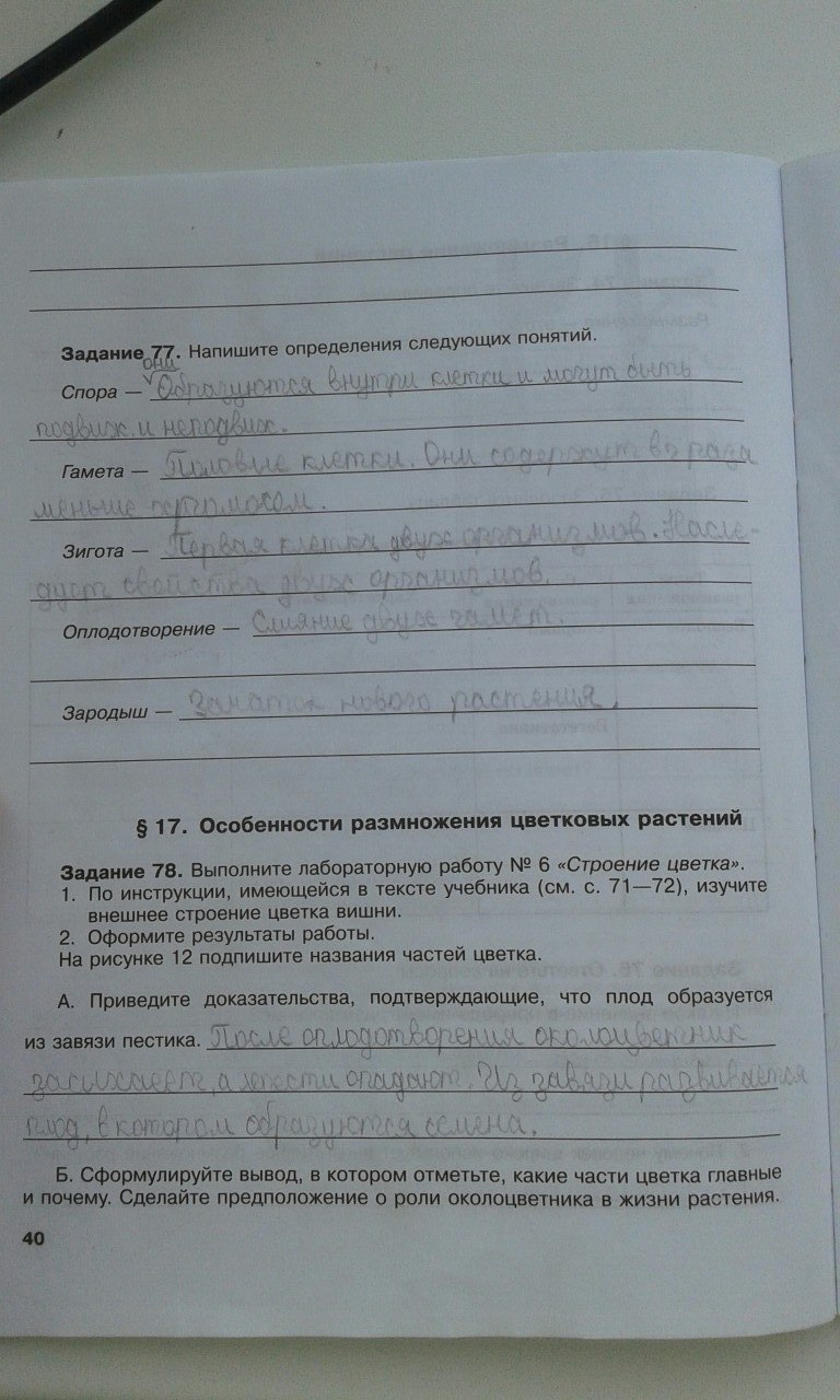 гдз 6 класс рабочая тетрадь страница 40 биология Хрыпова, Житко