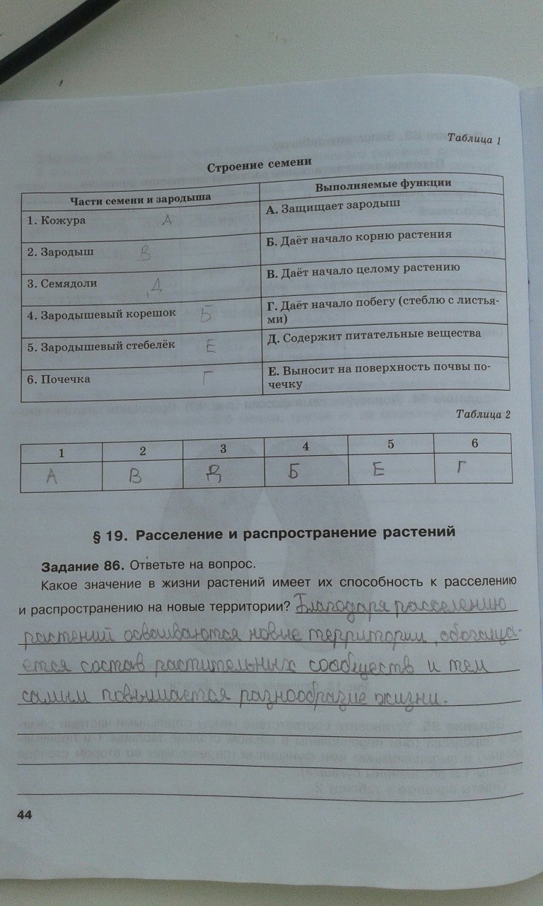 гдз 6 класс рабочая тетрадь страница 44 биология Хрыпова, Житко
