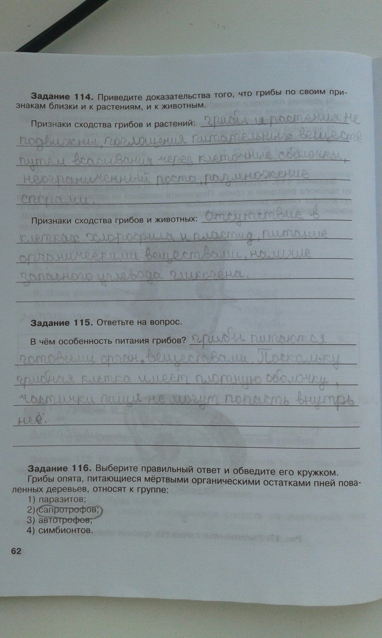 гдз 6 класс рабочая тетрадь страница 62 биология Хрыпова, Житко