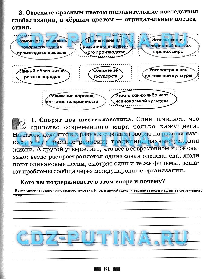 гдз 6 класс рабочая тетрадь страница 61 обществознание Хромова