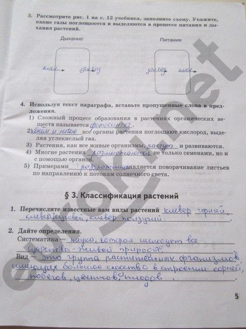 гдз 6 класс рабочая тетрадь страница 5 биология Исаева, Романова