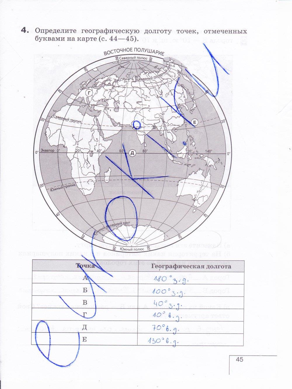 гдз 6 класс рабочая тетрадь страница 45 география Карташева, Курчина