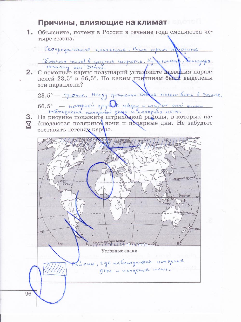 гдз 6 класс рабочая тетрадь страница 96 география Карташева, Курчина