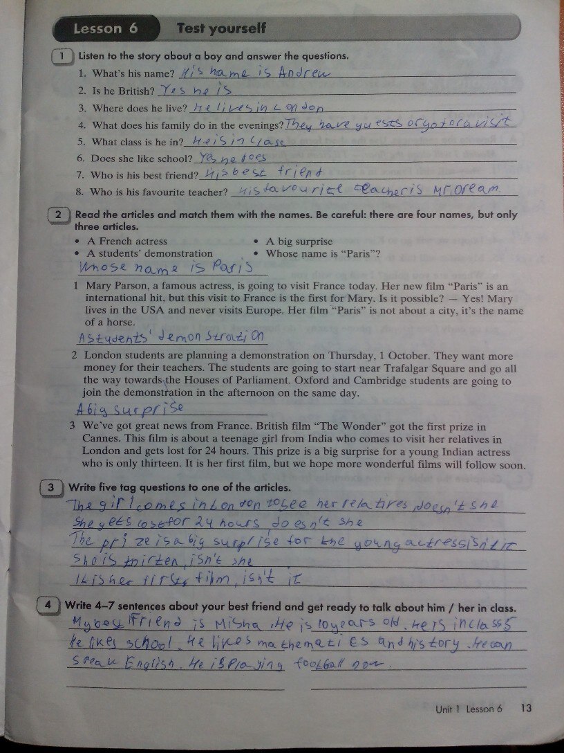 гдз 6 класс рабочая тетрадь часть 1 страница 13 английский язык Кауфман