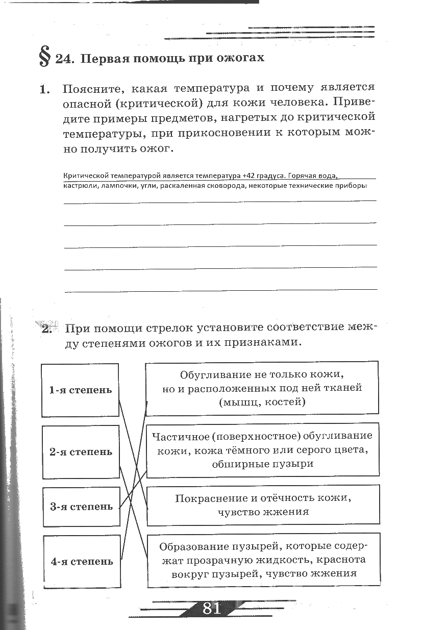 гдз 6 класс рабочая тетрадь страница 81 ОБЖ Латчук, Миронов, Бурдакова