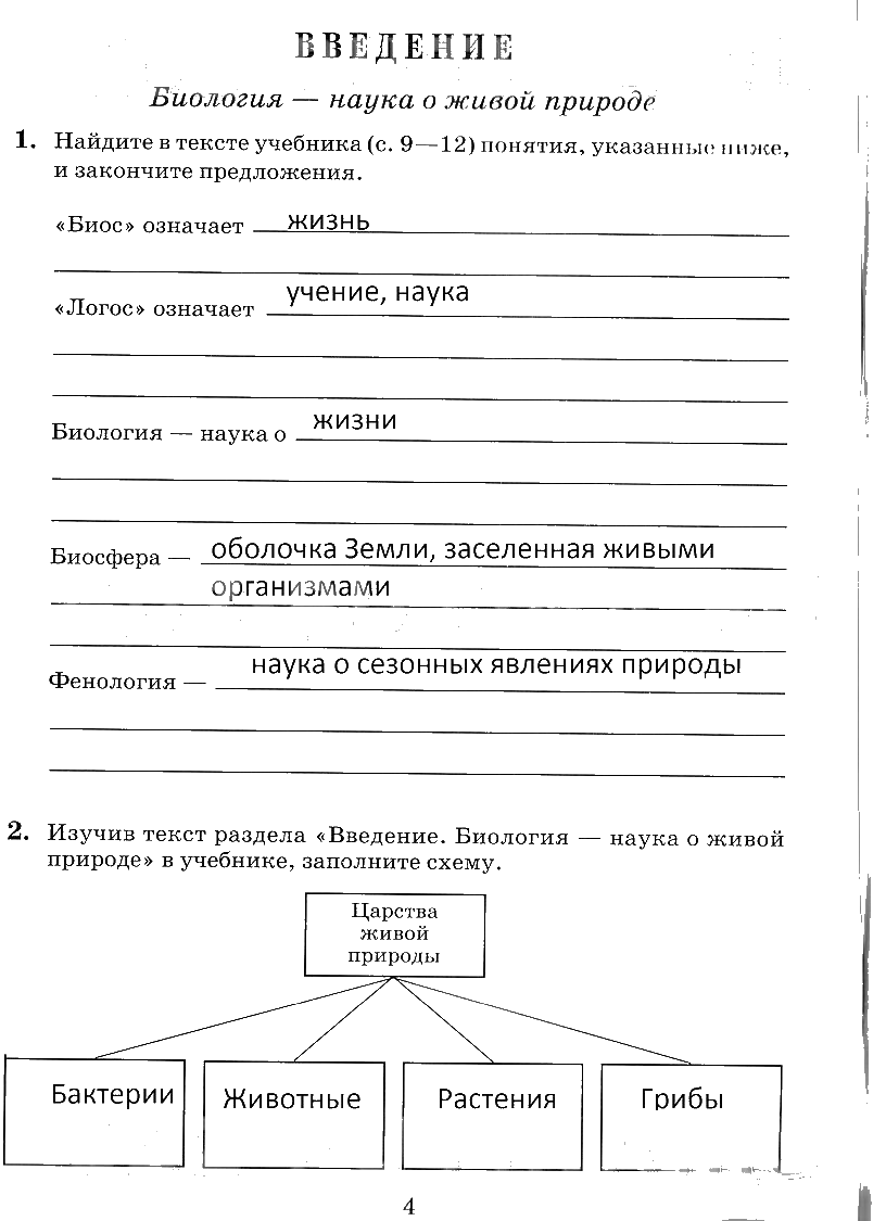 гдз 6 класс рабочая тетрадь страница 4 биология Пасечник, Снисаренко