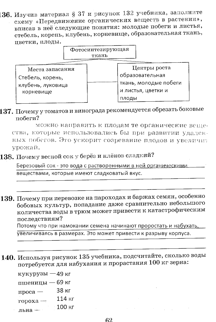 гдз 6 класс рабочая тетрадь страница 62 биология Пасечник, Снисаренко