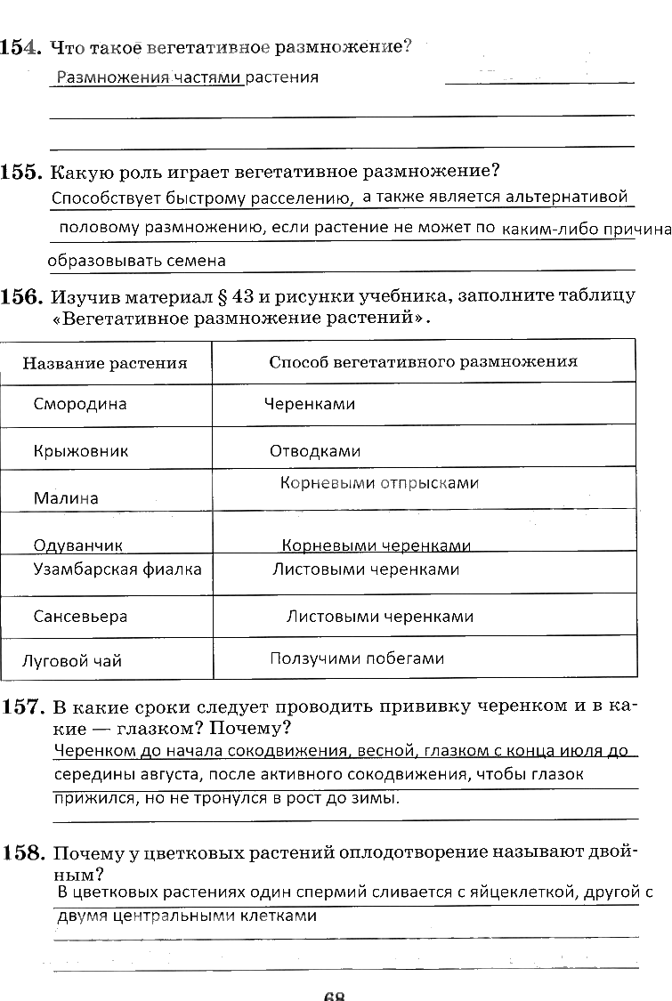 гдз 6 класс рабочая тетрадь страница 68 биология Пасечник, Снисаренко