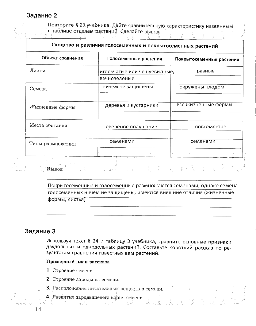 гдз 6 класс рабочая тетрадь часть 2 страница 14 биология Пономарева, Корнилова