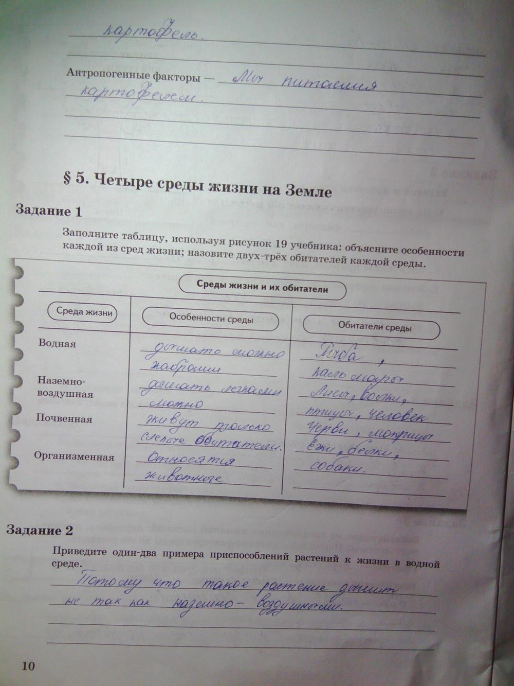 Рабочая тетрадь биология 10 класс Пономарева