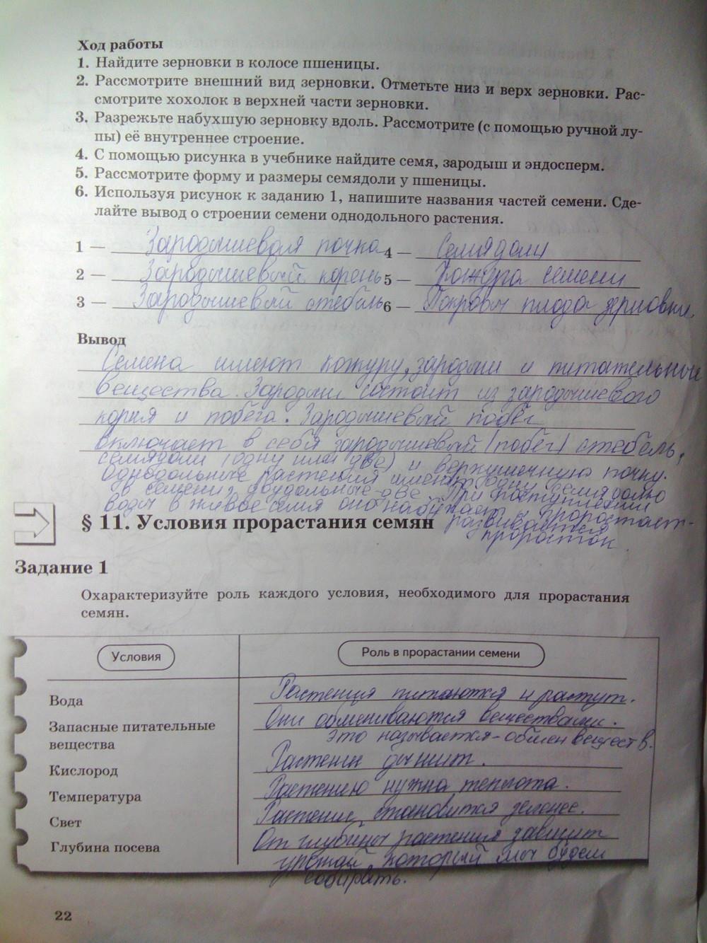 гдз 6 класс рабочая тетрадь часть 1 страница 22 биология Пономарева, Корнилова