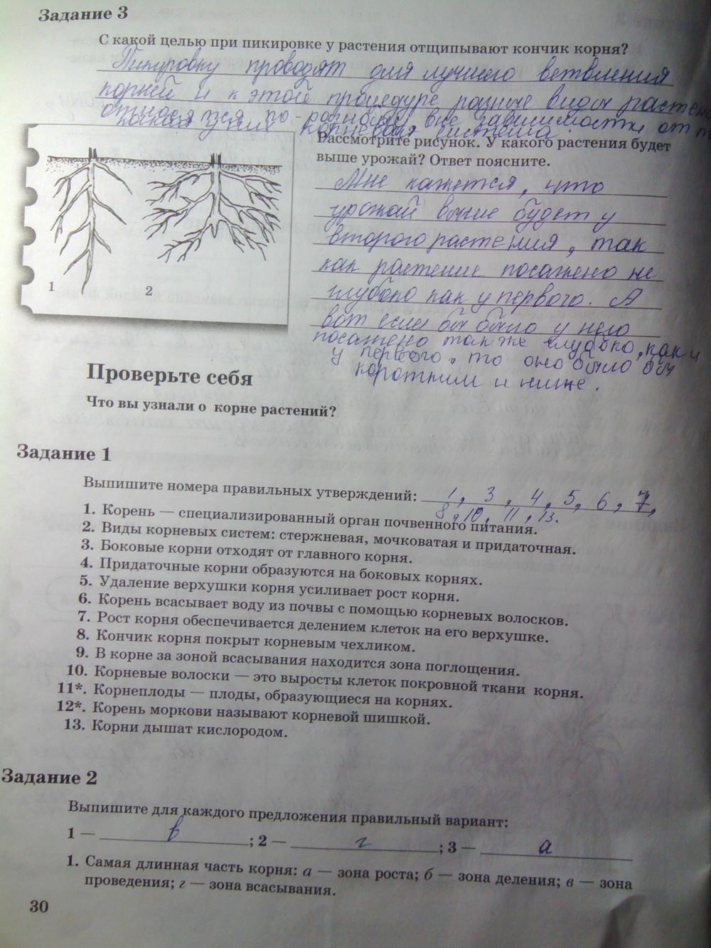гдз 6 класс рабочая тетрадь часть 1 страница 30 биология Пономарева, Корнилова