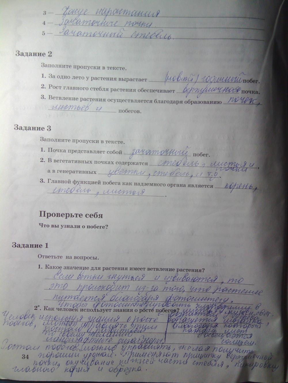 гдз 6 класс рабочая тетрадь часть 1 страница 34 биология Пономарева, Корнилова
