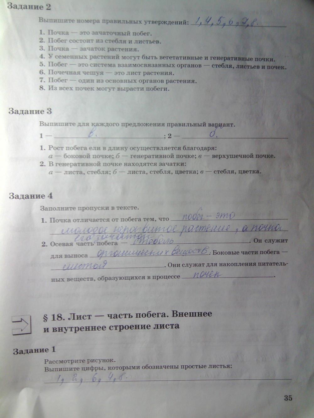 гдз 6 класс рабочая тетрадь часть 1 страница 35 биология Пономарева, Корнилова