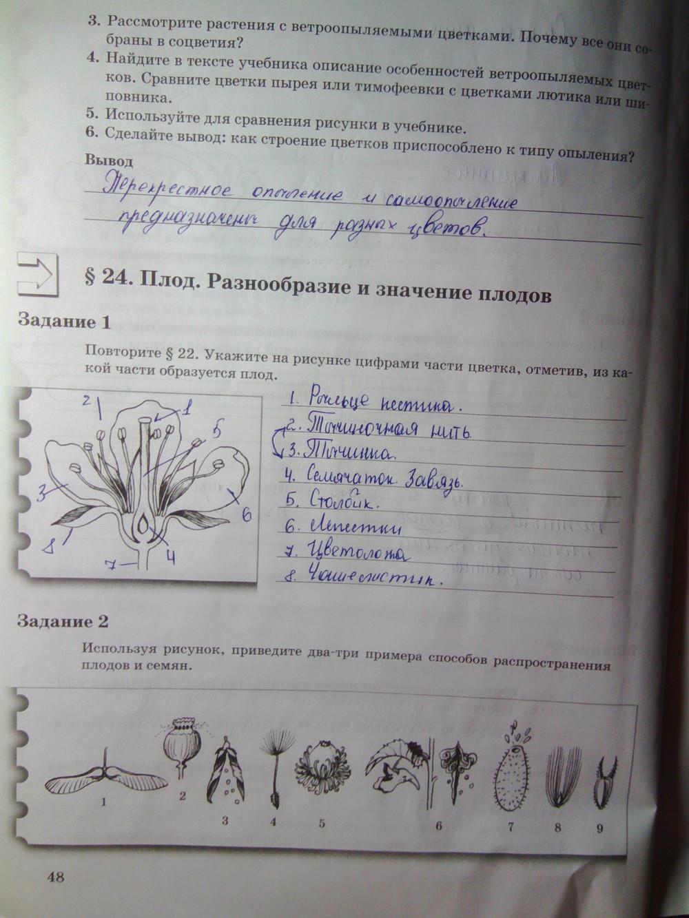 гдз 6 класс рабочая тетрадь часть 1 страница 48 биология Пономарева, Корнилова