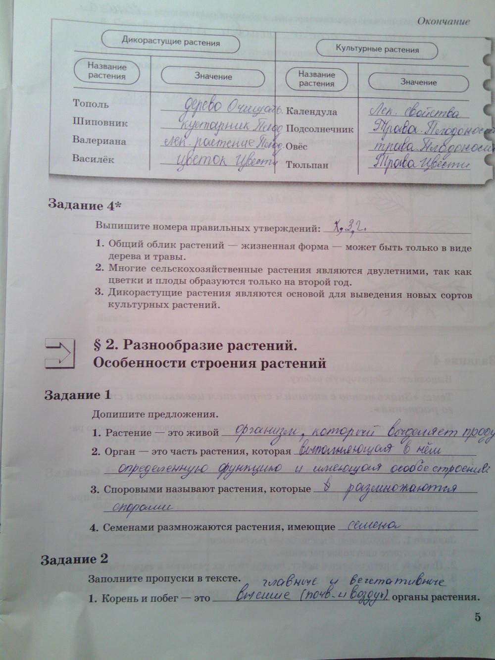 гдз 6 класс рабочая тетрадь часть 1 страница 5 биология Пономарева, Корнилова