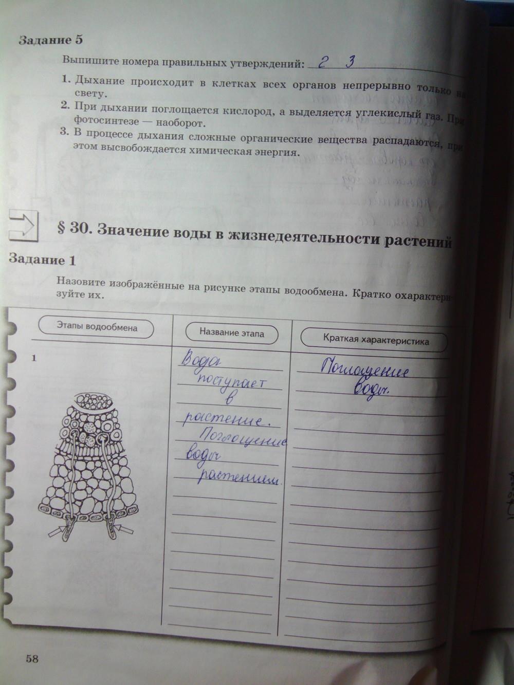 гдз 6 класс рабочая тетрадь часть 1 страница 58 биология Пономарева, Корнилова