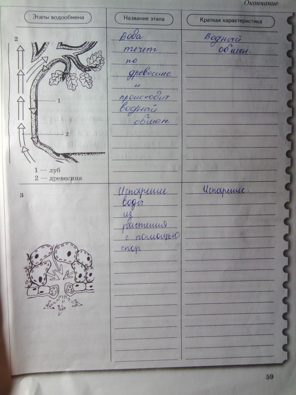 гдз 6 класс рабочая тетрадь часть 1 страница 59 биология Пономарева, Корнилова