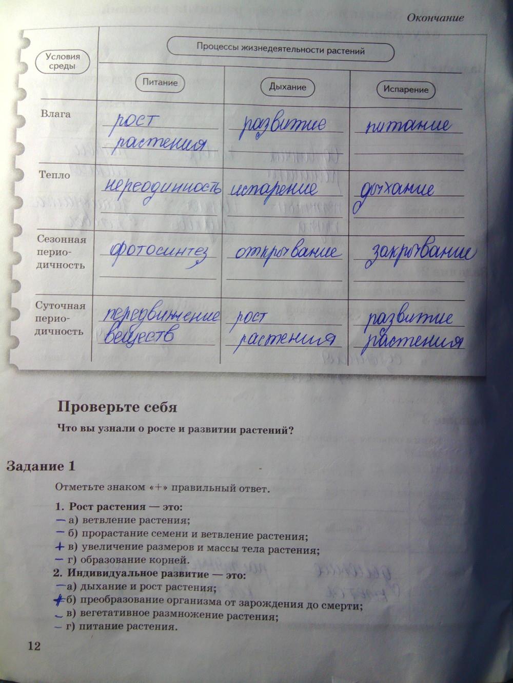 гдз 6 класс рабочая тетрадь часть 2 страница 12 биология Пономарева, Корнилова