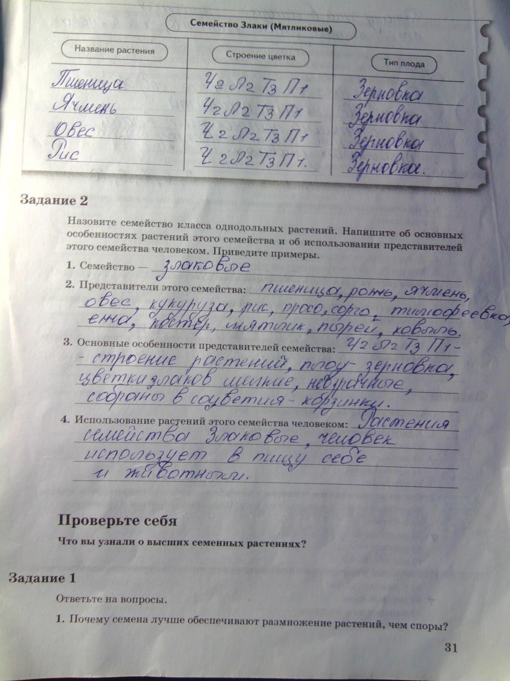 гдз 6 класс рабочая тетрадь часть 2 страница 31 биология Пономарева, Корнилова