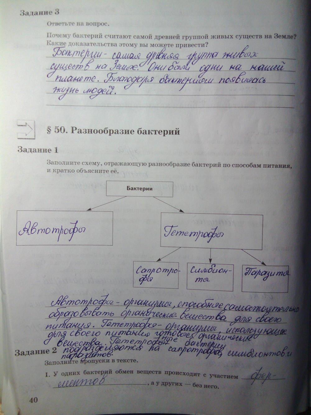 гдз 6 класс рабочая тетрадь часть 2 страница 40 биология Пономарева, Корнилова