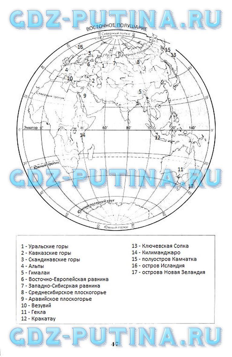 гдз 6 класс рабочая тетрадь страница 47 география Шатных к учебнику Герасимовой