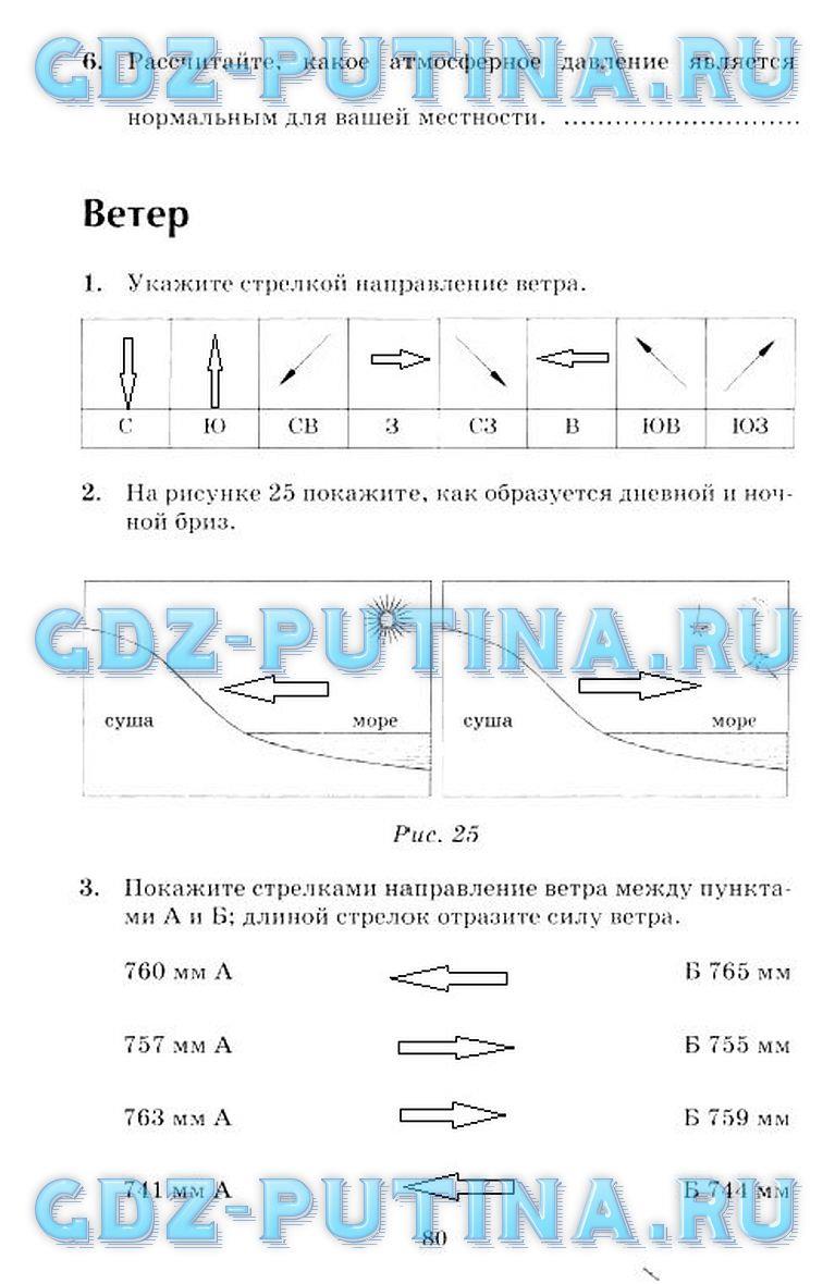 гдз 6 класс рабочая тетрадь страница 80 география Шатных к учебнику Герасимовой