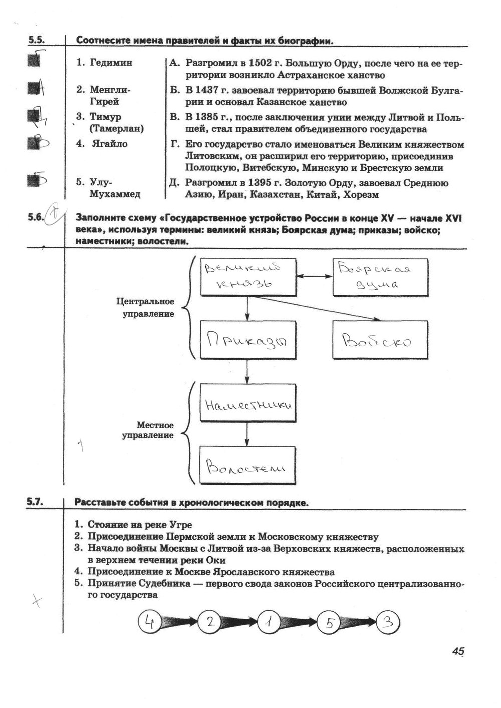 гдз 6 класс рабочая тетрадь страница 45 история Тырин, Симонова