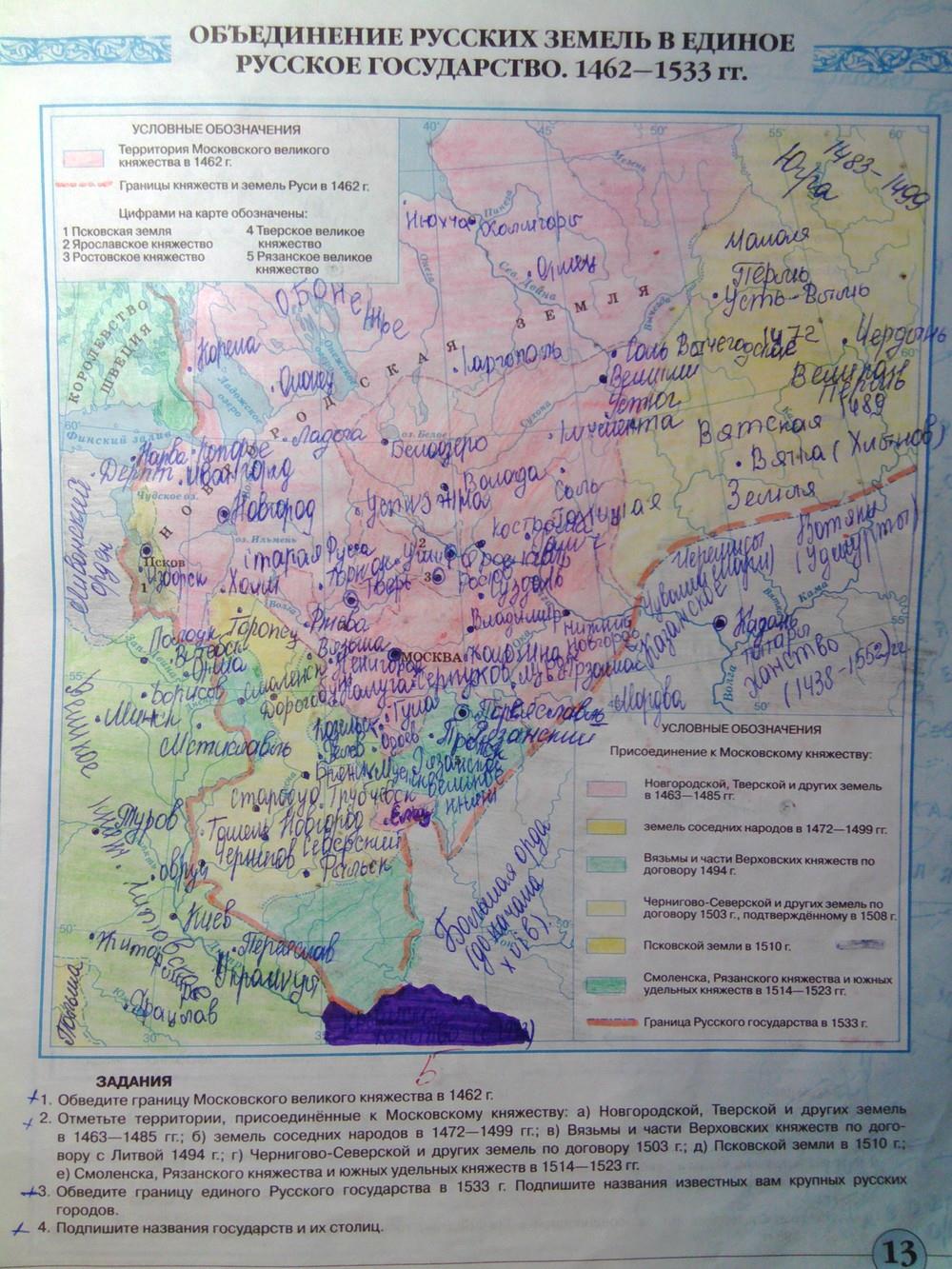 гдз 6 класс контурные карты страница 13 история России Тороп