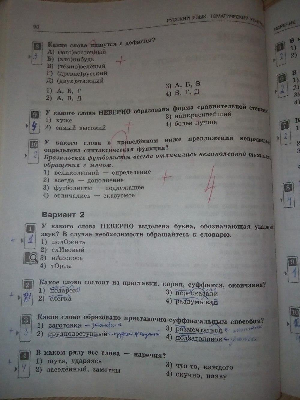 гдз 7 класс тематический контроль страница 90 русский язык Александров